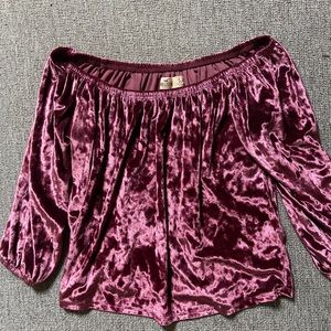 Red Crushed Velvet off-the-shoulder Top